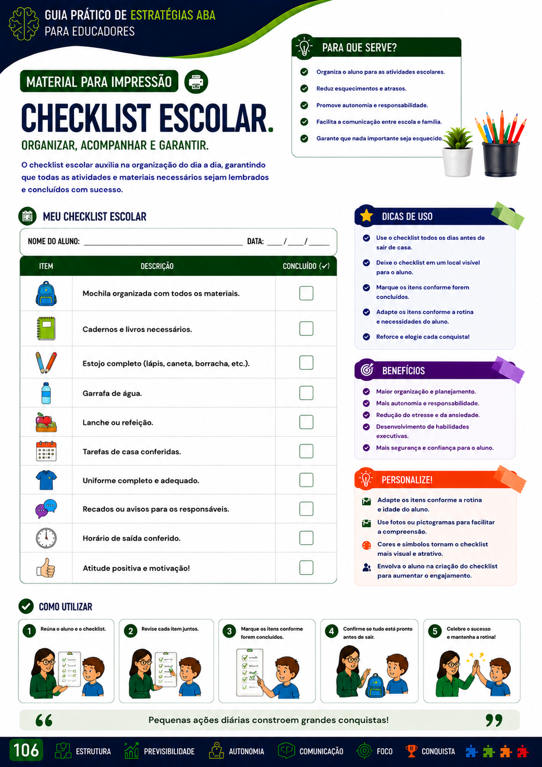 Página de Checklist Escolar pronta para impressão