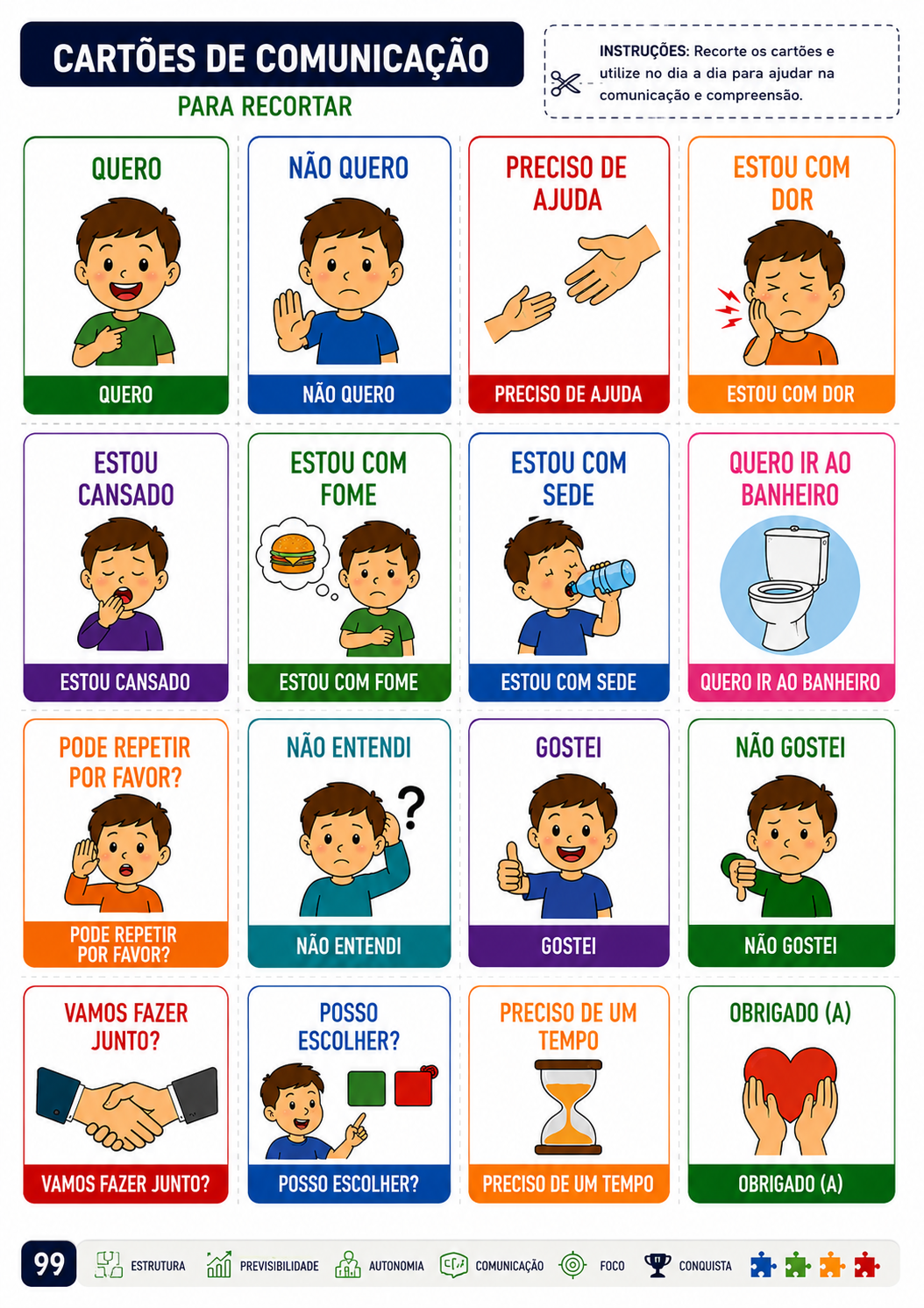 Cartões de comunicação para recortar